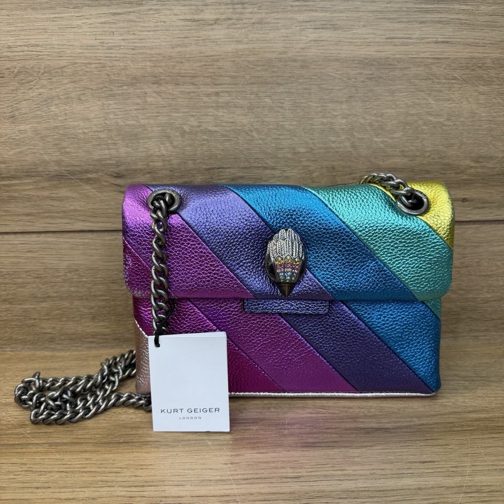 Kurt Geiger Mini Kensington Rainbow Metallic Striped Shoulder Bag Chain Strap